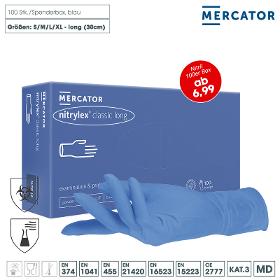 MERCATOR Nitrylex classic long (30cm) Medizinische Nitril Schutzhandschuhe – puderfrei, blau