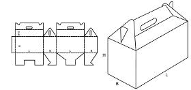 FEFCO 0217 Faltschachtel Steckboden mit anhängendem Tragegriff und Sicherungslasche Lunchbox - Verpackung aus Karton