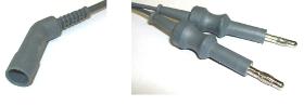 HF-Kabel Bipolar (US-Rundpin-Pinzettenstecker gewinkelt mit kleinem Schaft / Bananenstecker doppelt)