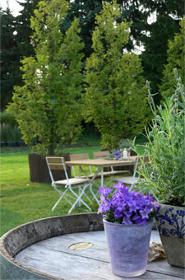 Kleine blaue Tischdeko für Stehtisch outdoor