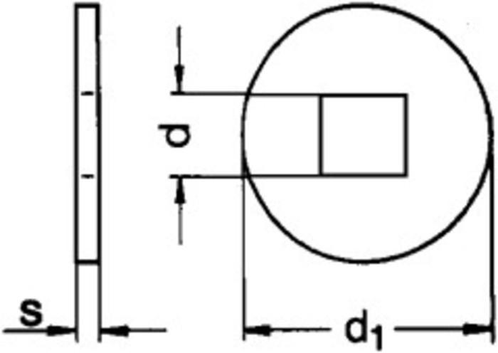 Scheiben für Holzkonstruktionen, Form V (Vierkantloch)