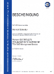 Zulassungszertifikat des TÜV SÜD für Heinrich Schrenker, berufener Zertifizierungsauditor DIN EN ISO 9001 + OHSAS 18001