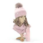 Wintermütze für Mädchen mit puderrosa Bommel