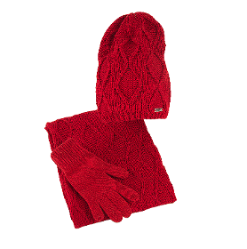 Winterset: Mütze mit Schal und roten Handschuhen