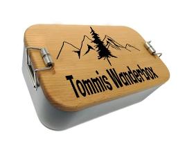 Edelstahl Brotdose | Lunchbox mit Gravur auf Holzdeckel