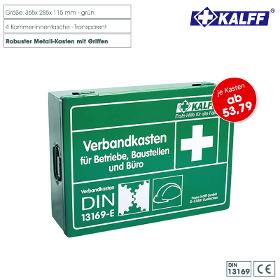 KFZ-Betriebsverbandkasten groß – 4-Kammer-Innentasche, grün, Inhalt nach DIN 13169