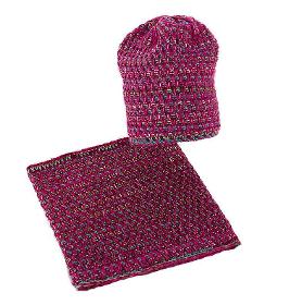 Set aus Herbstmütze und Amaranth-Schal für Damen