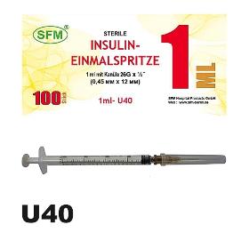 SFM Insulinspritze Einmalspritze 1ml U40 + 26G Kanüle (100)