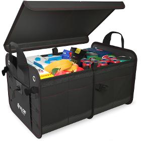 ATHLON TOOLS Premium Kofferraumtasche mit Deckel mit roten Nähten -  60 Liter XXL Kofferraum-Organizer