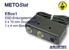 ESD-Erdungsbox EBOX1, 2 x 10 mm Druckknopf, 1 x 4 mm Bananen