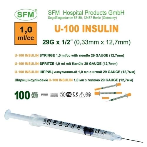 SFM Insulinspritzen Einwegspritzen U-100 1ml 29G (100)