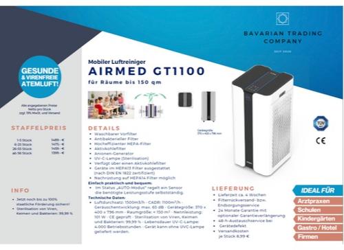 AIRMED GT1100 Mobiler Luftreiniger für Räume bis 150qm