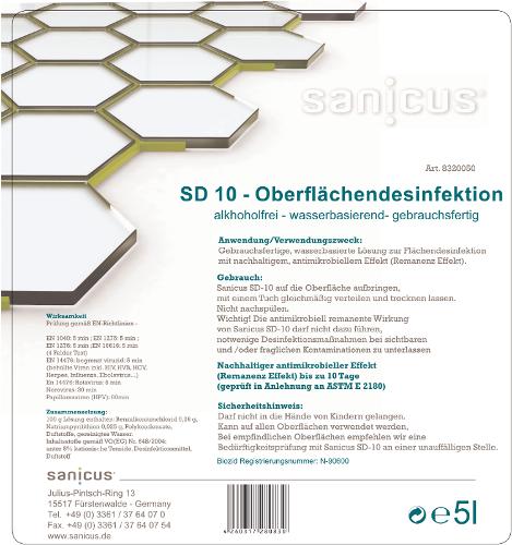 Sanicus SD10 alkoholfreie Oberflächendesinfektion mit Langzeitwirkung ( bis zu 10 Tage)