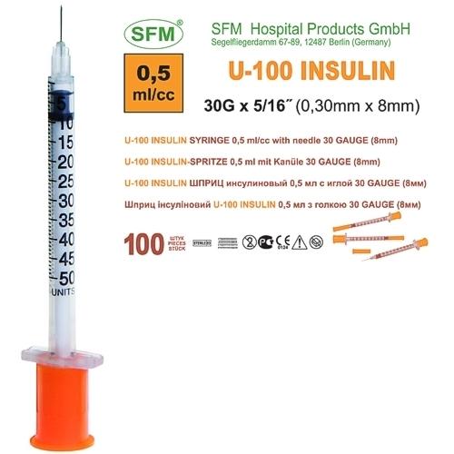 SFM Insulinspritzen Einwegspritzen U-100 0,5ml 30G (100)