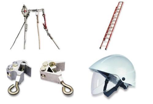 Mastsicherungsgerät, Leiter, Stromentnahmeklemme, Helm