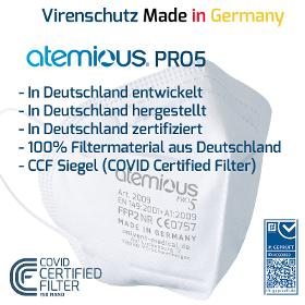 atemious PRO5  Komfort Vlies FFP2 Atemschutzmaske Made in Germany CE0757 Rosenheim CCF 7814