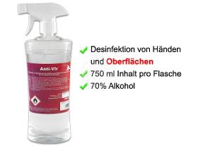 Desinfektionsmittel Sprühflasche 750 ml ca. 70% Alkohol