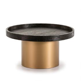 Couchtisch 80x80x42 Dunkelbraunes Holz Goldenes Metall - Niedrige Tische