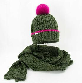 Damen-Winterset mit Mütze und Schal, grün