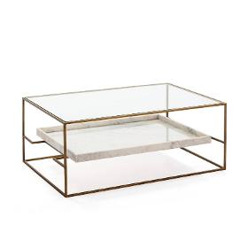Couchtische 111x76x45 Glas/marmor Weiss/metall Golden - Niedrige Tische