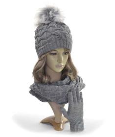 Mädchen-Winterset, Mütze, Schal, Handschuhe, grau