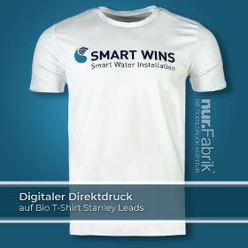 Textildruck / Digitaler Direktdruck (Firmenlogo) auf weißem Bio T-Shirt