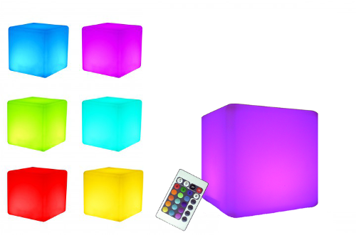 7even LED Design Cube 30 / LED Leucht Sitzwürfel / In und Outdoor / Akku und IR-Fernbedienung, 30cm